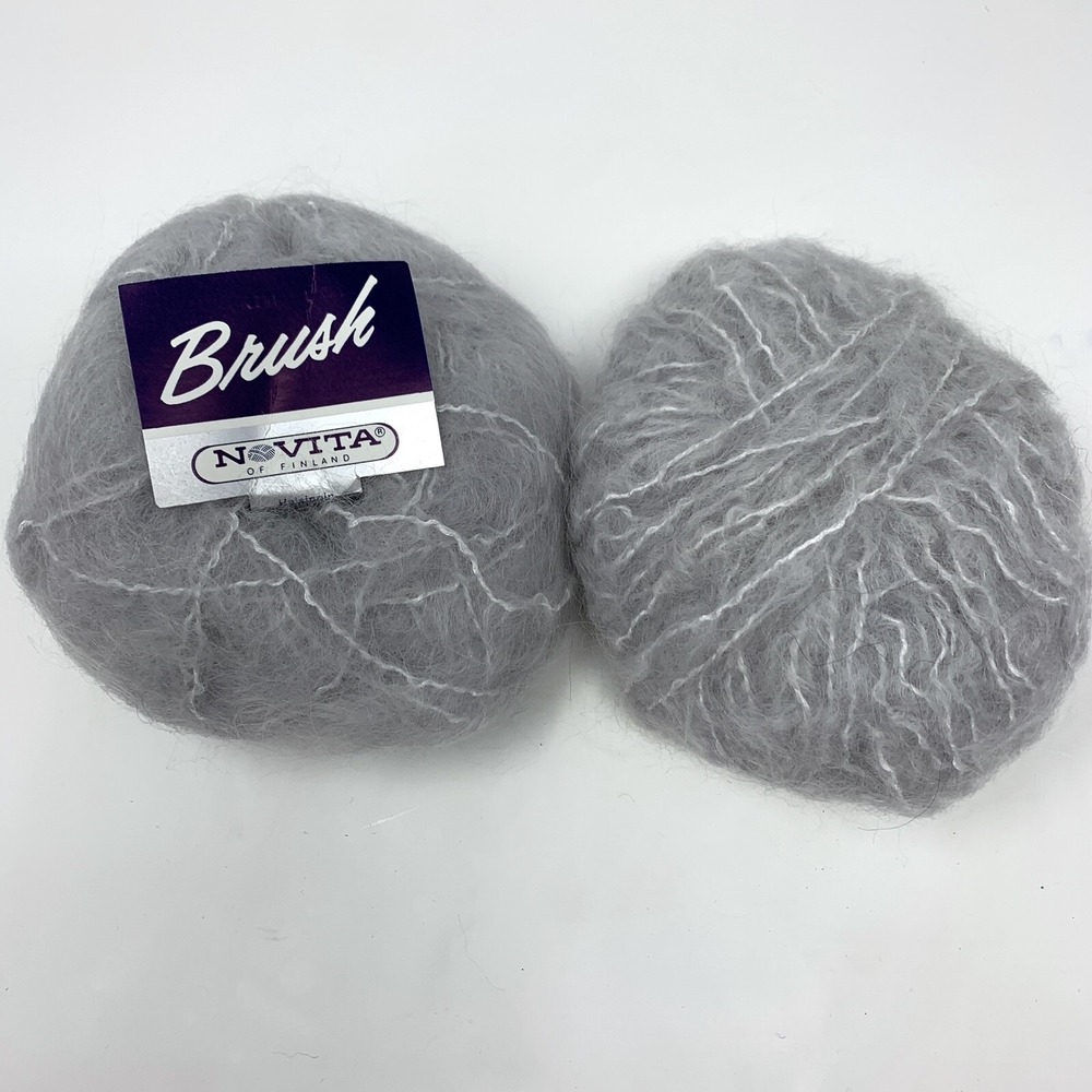 Lot of 2 Novita Brush 80% Finland Wool 20% Acrylic Yarn Grey Fluffy Bulky